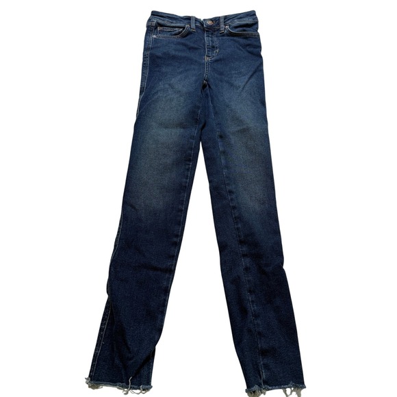 Free People Denim - Free People Skinny Jeans Womens 26 Dark Wash Blue High Rise Raw Frayed Hem Denim